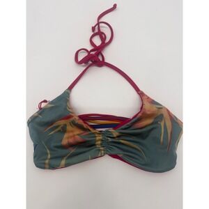 Aviator Nation Reversible Rainbow Halter Bikini Top Red Teal Strappy XS Read